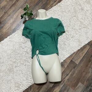 Aerie Size Small Green Mineral Wash Cropped Cinched Keyhole Drawstring Tee